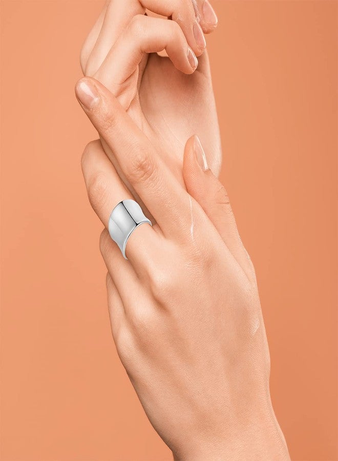 HAIXIAN Sterling Silver Wide Band Ring, Classic Plain Chunky Statement Ring for Index Thumb Finger, Cocktail Party Jewelry (RIng_A, 7) - Image 2